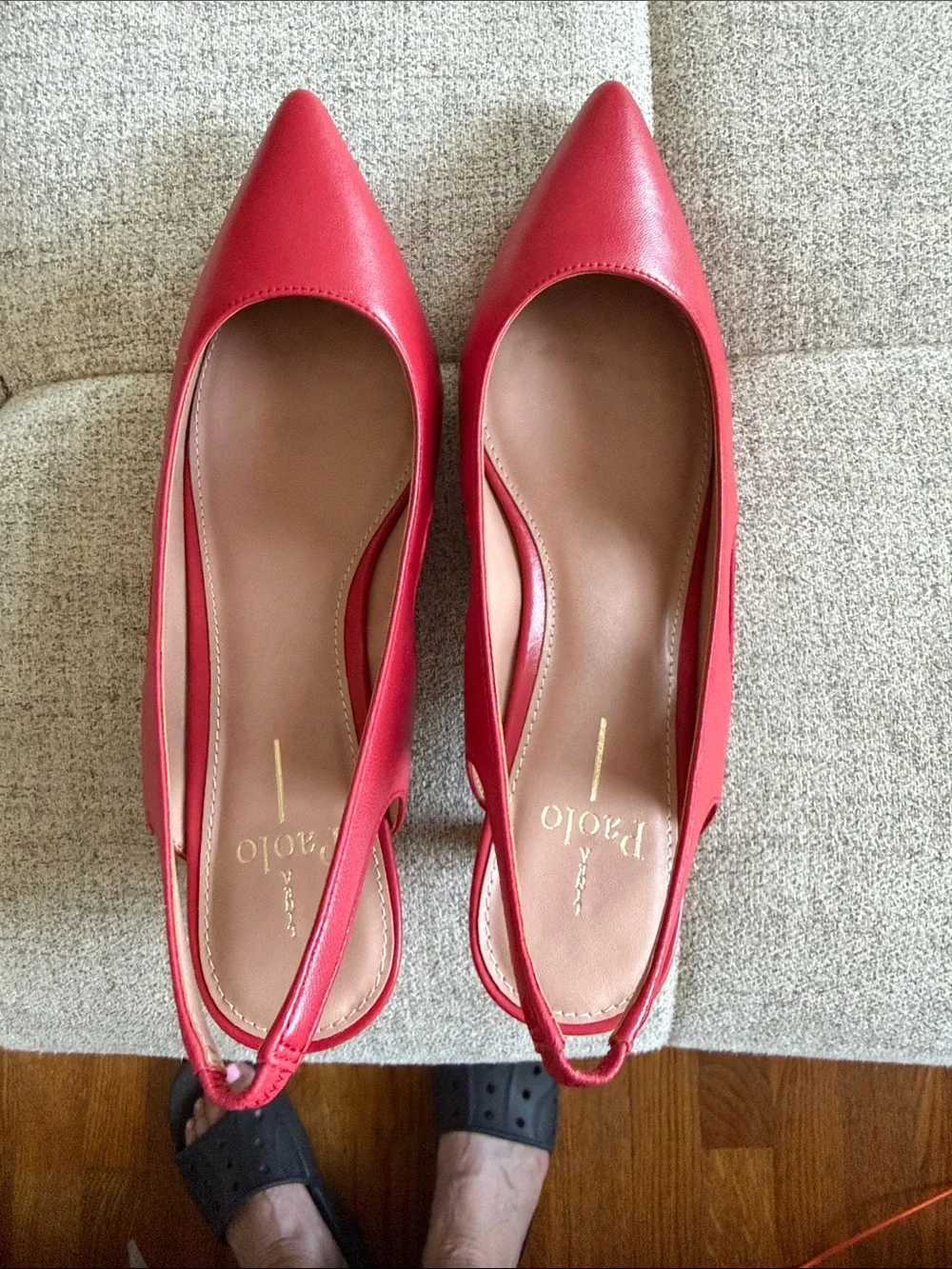 Linea Paolo Corley Pointed Toe Slingback Kitten Heel Pumps Red 8.5 9.5
